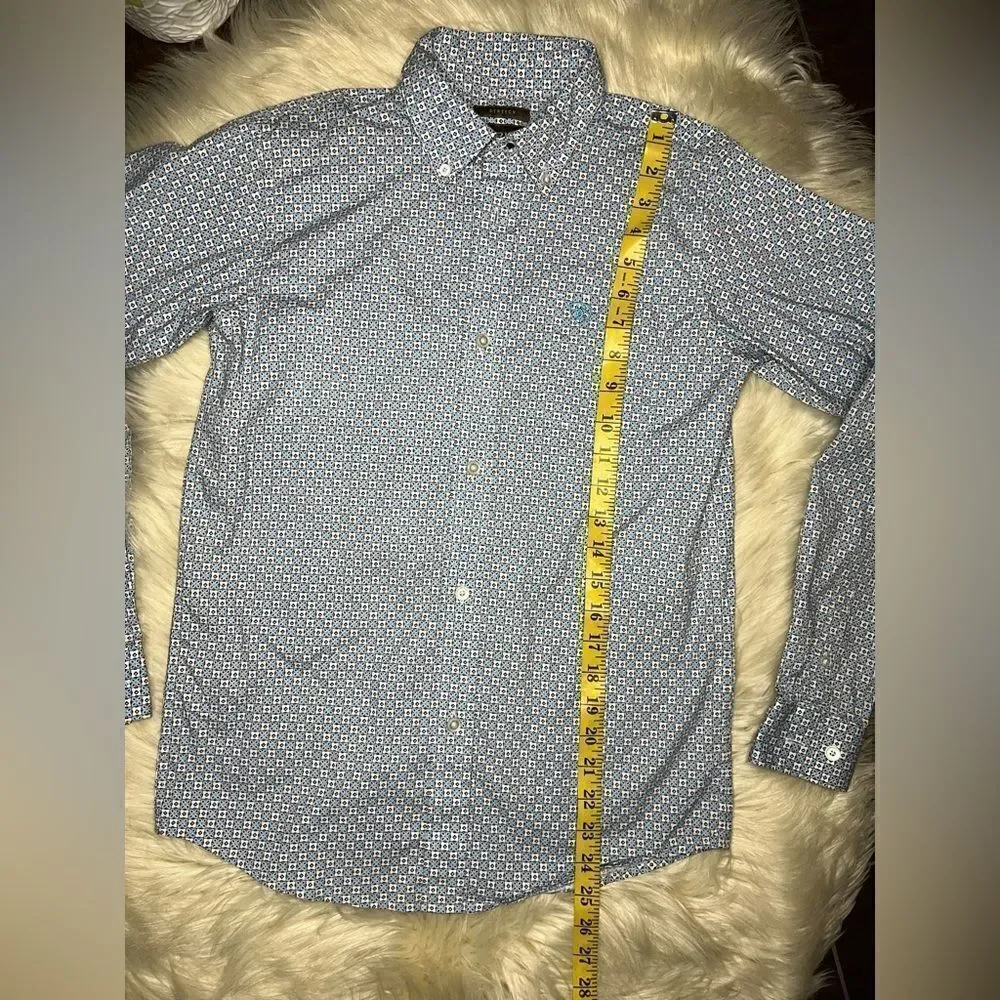 Ariat stretch geo print long sleeved button down western shirt Sz large (14-16)